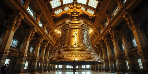 Obraz premium Old Brass Bell, Thailand Railway Station, Vintage Elegance