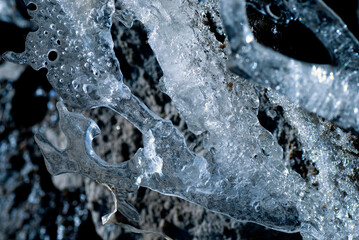 Ice melting at the end of winter on the Ladakh