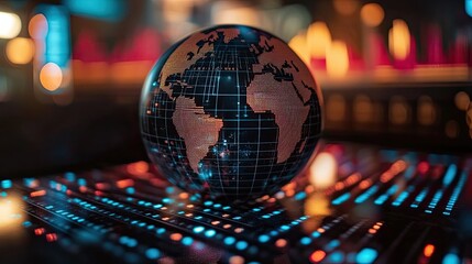 Futuristic earth globe symbolizing global network security, digital transformation, and analytics