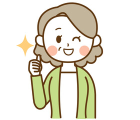 いいねをするおばさん、おばあさん、高齢女性のイラスト