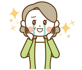 感激して嬉し泣きするおばさん、おばあさん、高齢女性のイラスト