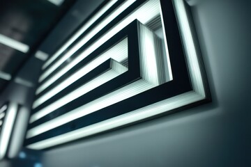3D LED panel icon with vibrant fluorescent light bands and clean white accents for added depth.