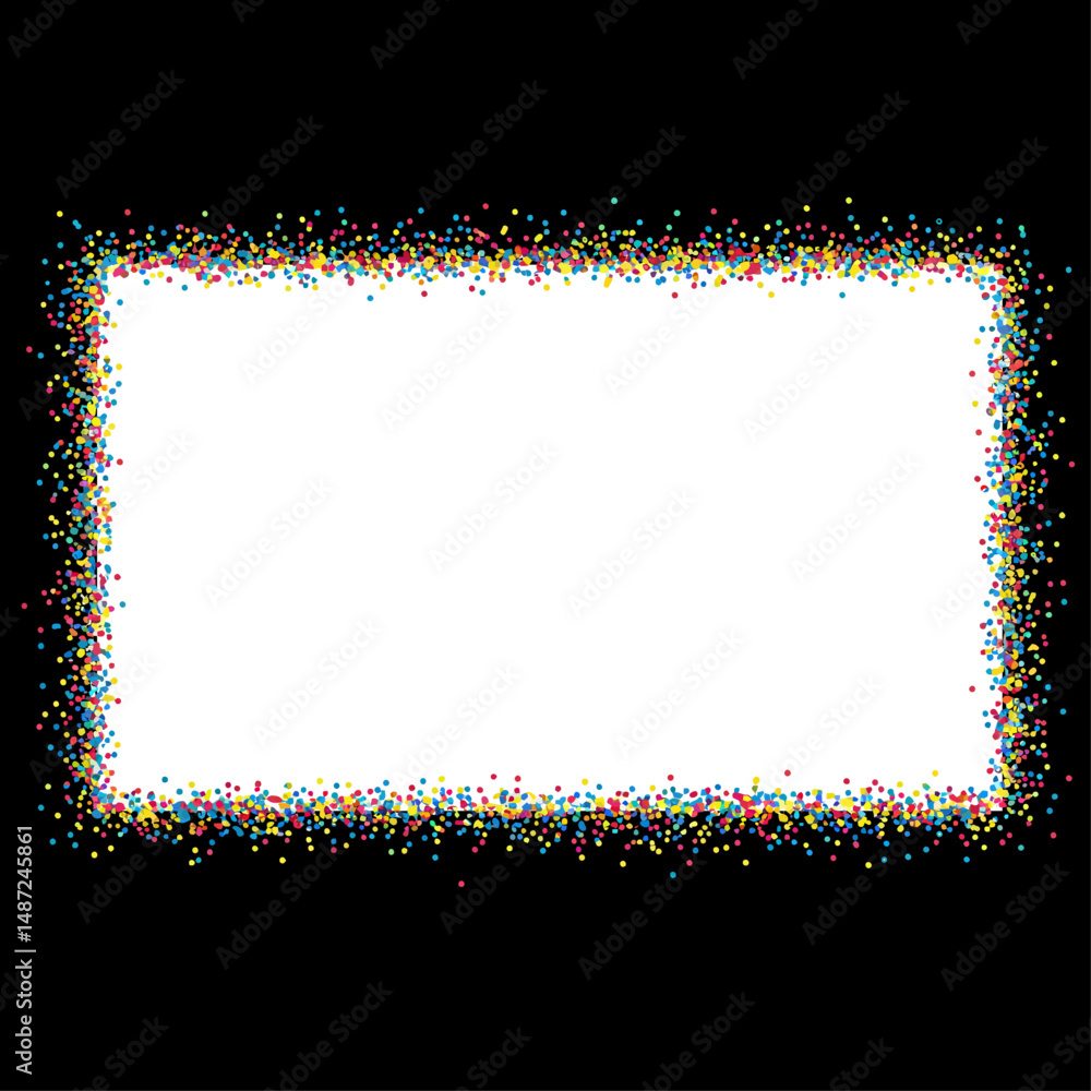 Aufkleber a rectangular frame with a white center surrounded by colorful dots on a black background design ele