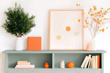 Stylish Greenery And Artistic Decor, Books And Vases Creating A Cozy Backdrop For Productive Virtual Meetings In Home Office