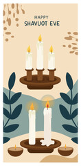 Serene Happy Shavuot Eve Illustration with Candles and Foliage-01