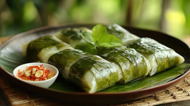 Banh bot loc wrapped in banana leaf, a traditional Vietnamese cuisine