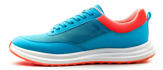 Aqua Blue Sports Shoe With Coral Accents