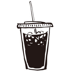 テイクアウト アイスコーヒー　珈琲 カフェ　線画 イラスト