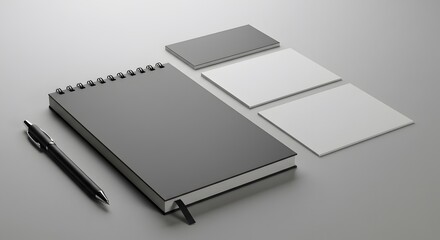Elegant Stationery Mockup Notebook, Cards, and Pen