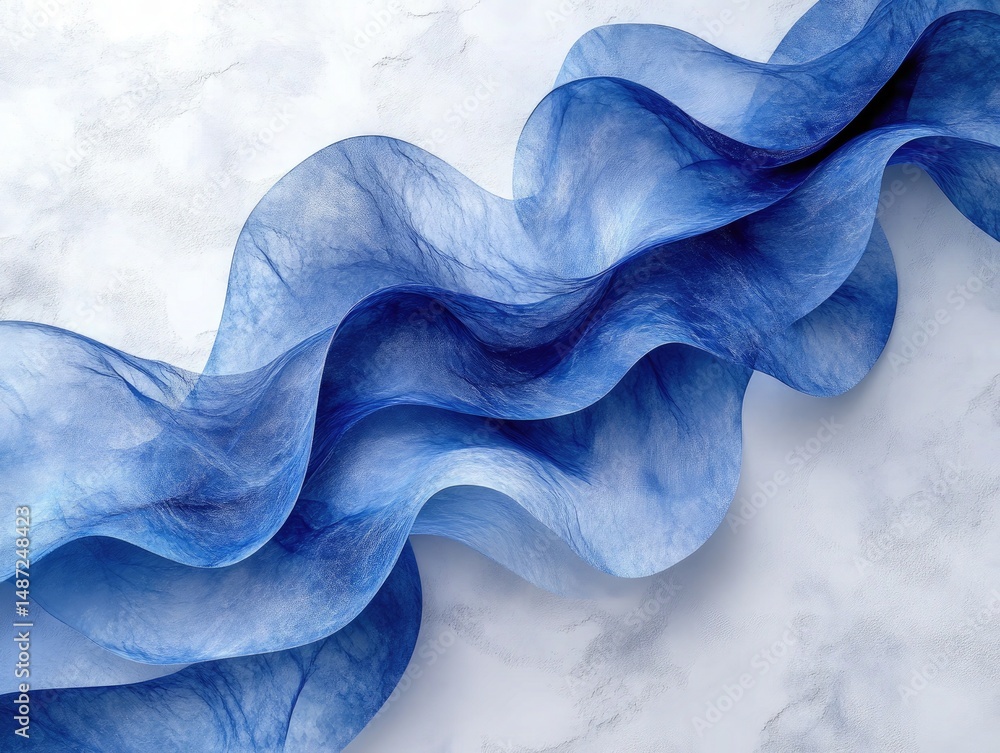 Aufkleber blue flowing abstract shape over a textured white background. it can be used as background for websi