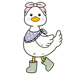 Adorable Duck in Purple Polka Dot Scarf and Green Boots Clipart
