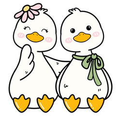 Cute Duck Couple Hugging Spring Style Clipart
