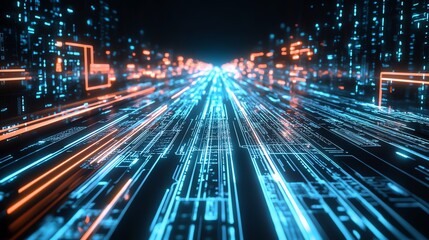 A digital highway made of a vast circuit board endless
