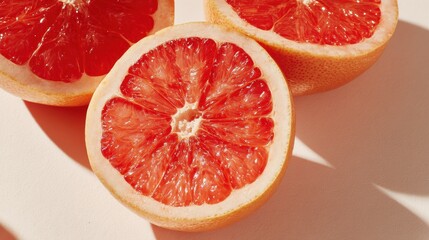 Fresh Sliced Grapefruit with Juicy Red Segments on a Light Background