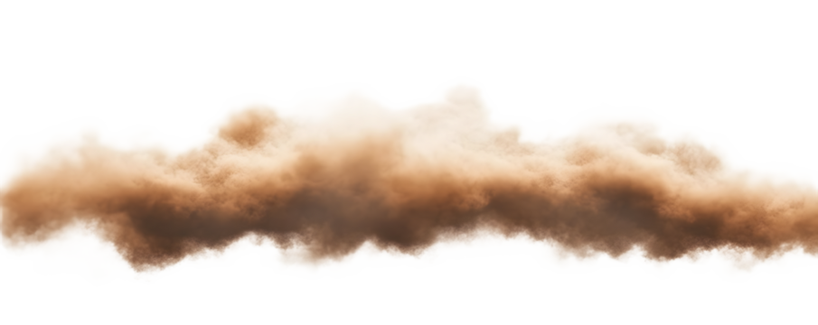 Dust sand soil smoke cloud particles isolated on transparent white background. Brown sandstorm smog sand dust explosion rising. Design elements for Compositing, covering, overlay, PNG - Powered by Adobe