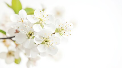 Delicate white spring blossoms against a serene backdrop radiating subtle elegance