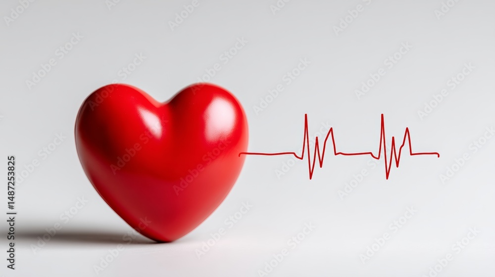 Poster red heart is surrounded by a red line that looks like an ecg. the heart is the main focus of the ima