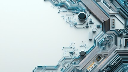 Fototapeta premium Detailed rendering of a futuristic circuit board design in shades of silver and blue