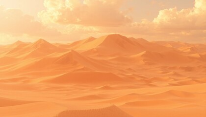 Golden Hour Desert Dunes: Arid Landscape and Ethereal Sky