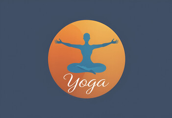 Harmonious Yoga Studio Logo: Stylized Figure in Balanced Pose within a Split Orange and Blue Circle with Elegant Calligraphic 'Yoga' Text for Wellness and Mindfulness Branding.

