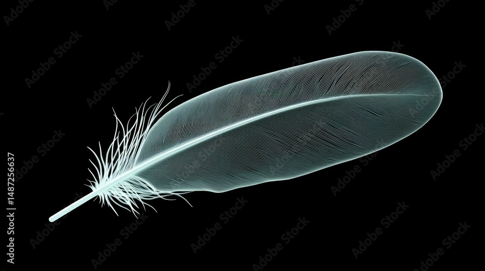 Poster a single isolated translucent feather displayed against a black background