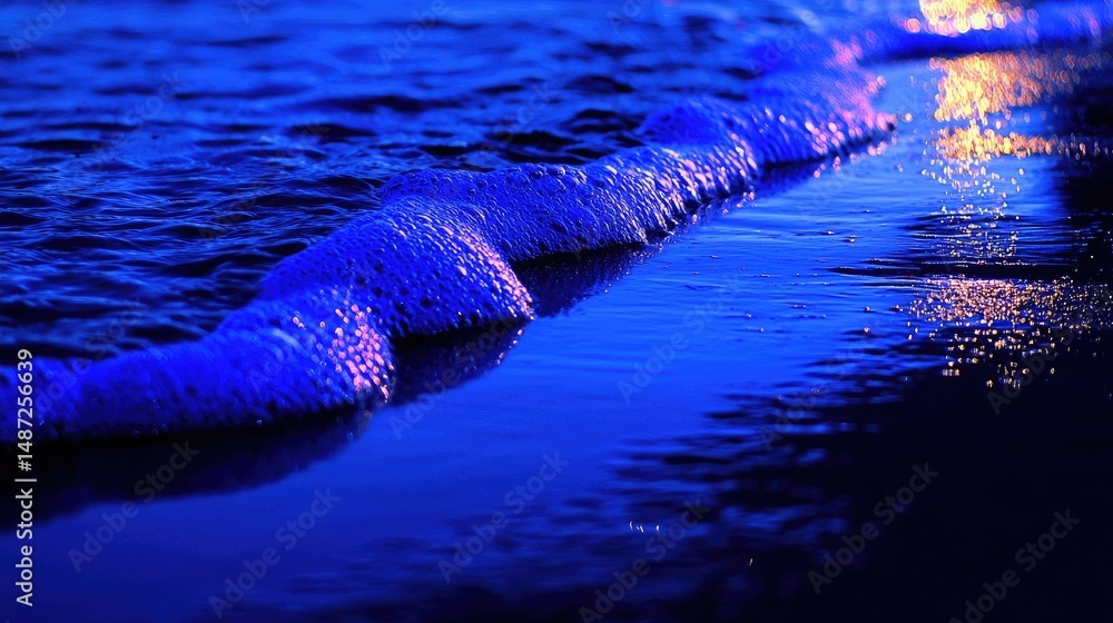 Poster ocean waves cresting with foam illuminated by soft ambient light