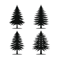 Obraz premium A black and white set of pine and fir trees, perfect for a Christmas or holiday season illustration