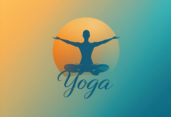 Harmonious Yoga Studio Logo: Stylized Figure in Balanced Pose within a Split Orange and Blue Circle with Elegant Calligraphic 'Yoga' Text for Wellness and Mindfulness Branding.

