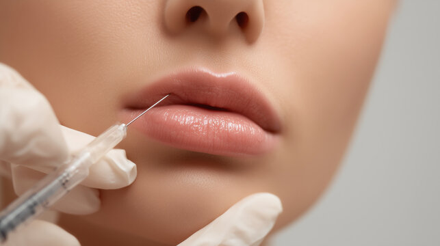 cosmetic lip injection botox procedure close-up – perfect for illustrating aesthetic treatments, beauty clinic advertisements, plastic surgery brochures, or dermatology presentations	
 - Powered by Adobe