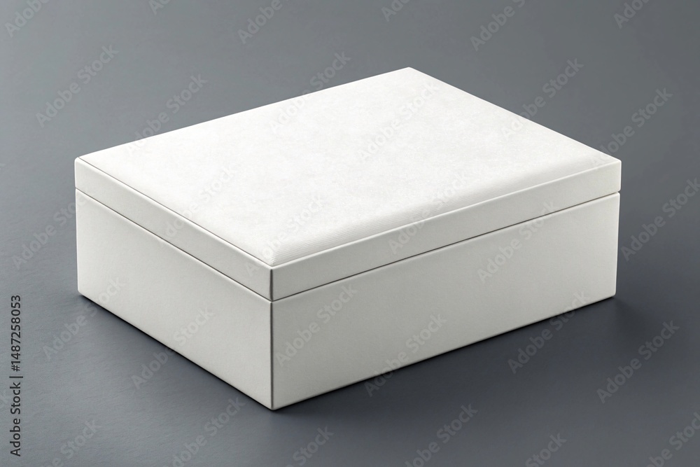 Poster A white rectangular box with a lid sits on a gray surface
