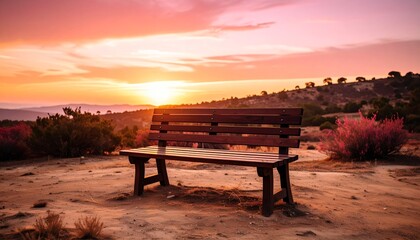 Serene bench basks in sunsets glow