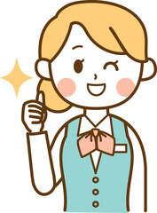 いいねをする受付スタッフの女性のイラスト
