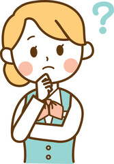 頭上にはてなを浮かべる受付スタッフの女性のイラスト