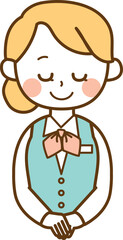 お辞儀をしている受付スタッフの女性のイラスト