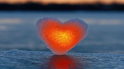 Fototapeta premium A glowing heart shape formed of ice and resting peacefully