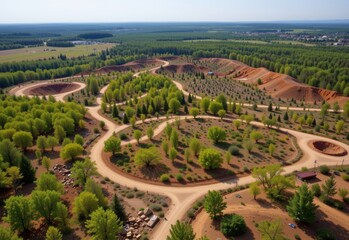 a sprawling landfill being transformed into a public park with native trees and walking trails.