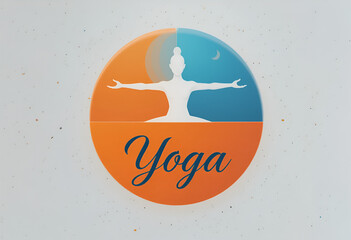 Harmonious Yoga Studio Logo: Stylized Figure in Balanced Pose within a Split Orange and Blue Circle with Elegant Calligraphic 'Yoga' Text for Wellness and Mindfulness Branding.

