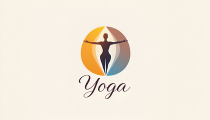 Harmonious Yoga Studio Logo: Stylized Figure in Balanced Pose within a Split Orange and Blue Circle with Elegant Calligraphic 'Yoga' Text for Wellness and Mindfulness Branding.

