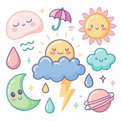 Cute kawaii weather and space themed set