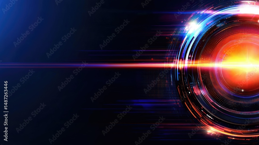 Poster a striking abstract composition with bright lights and circular elements