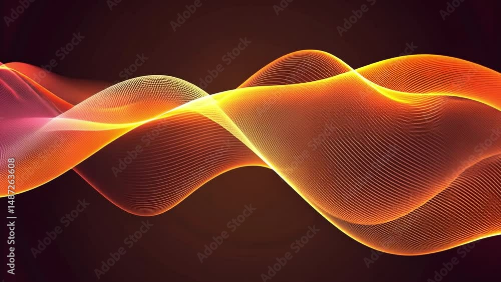 Poster abstract colorful wave design with smooth flowing lines in dynamic orange and yellow hues, creating 