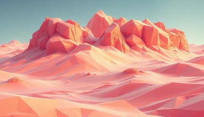 Abstract polygonal desert landscape, peach color, geometric mountains