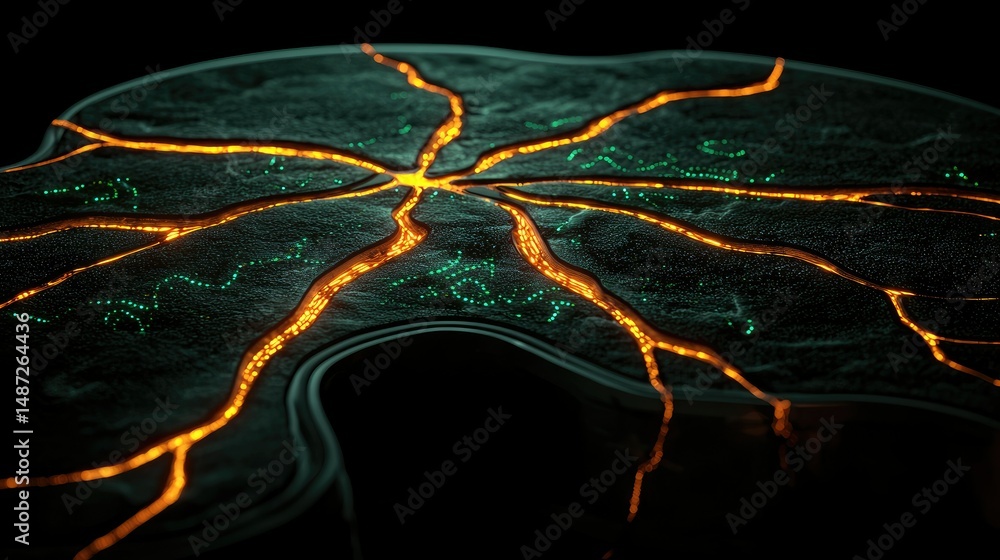 Aufkleber an abstract artistic rendering of a surface with glowing fissures