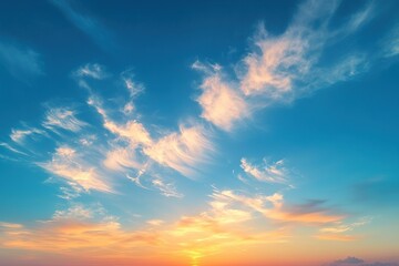 Fototapeta premium Wispy clouds dance above golden sunrise