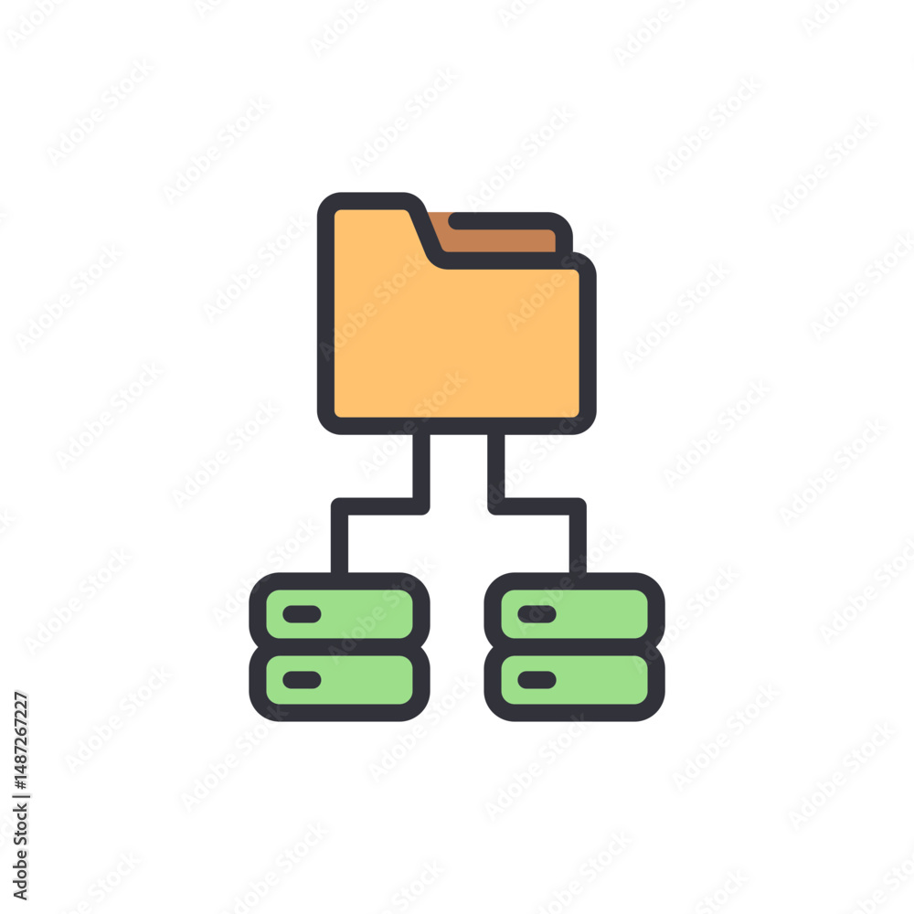 Poster schematic representation of data storage with folder and two servers