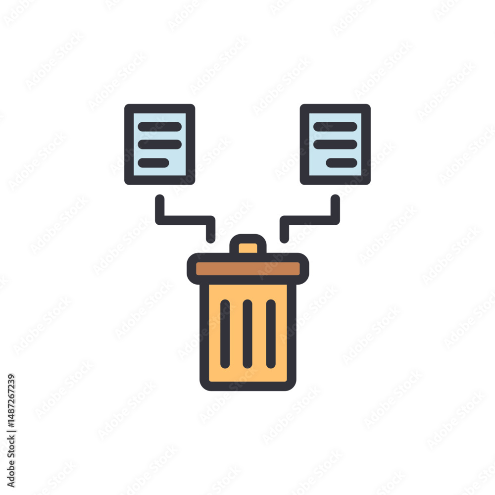 Poster deleting data with trash can and documents concept illustration