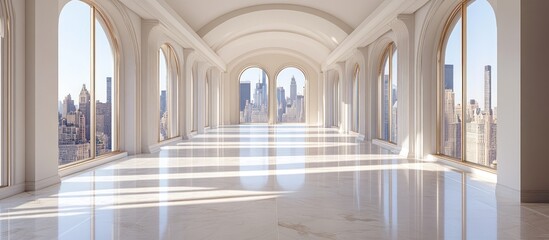 Fototapeta premium Sunlit Luxury Apartment with City Skyline View