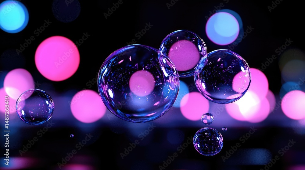 Aufkleber beautiful transparent bubbles floating with blurred illuminated orbs in view