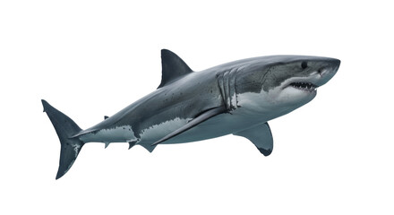 Obraz premium Great White Shark with Mouth Open Isolated on a Transparent PNG Background, great white shark, shark, ocean, predator, marine life, sea, animal, fish, aquatic