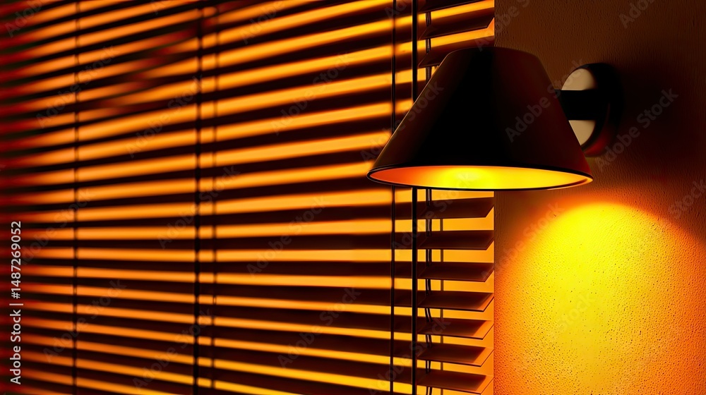 Poster a lamp illuminates a wall with a pattern of light and shadow